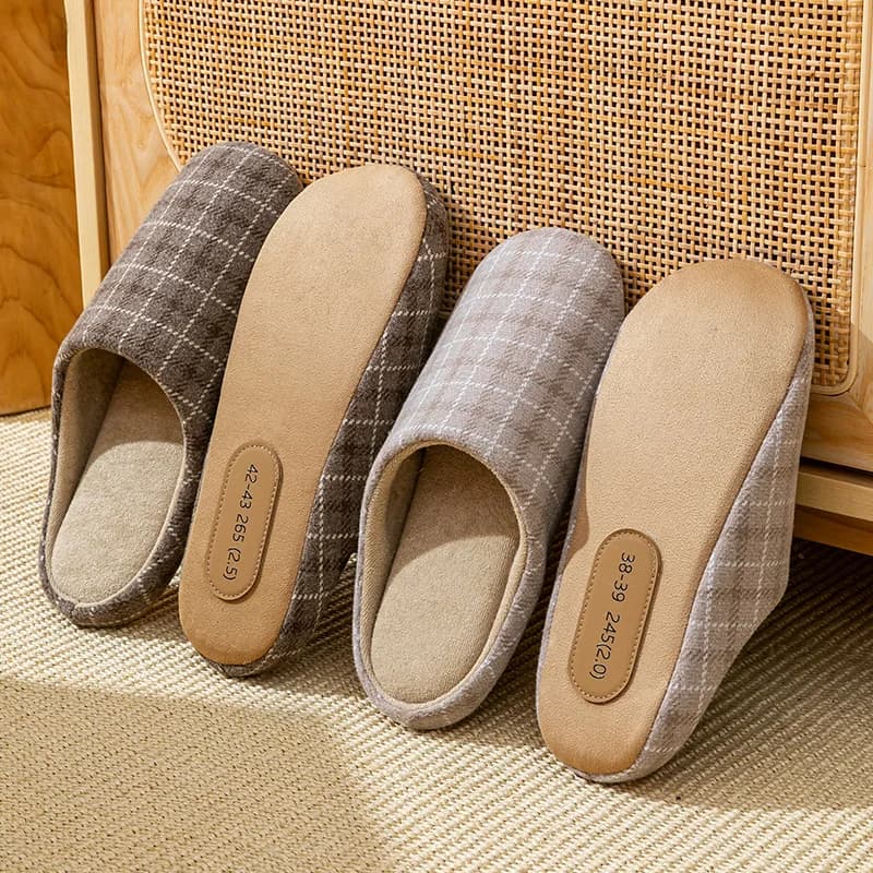 Men's Spring And Autumn Home Mute Slippers Plaid Design Bedroom Wood Floor Comfortable Soft Bottom Non-slip Mute Couple Style — view 3