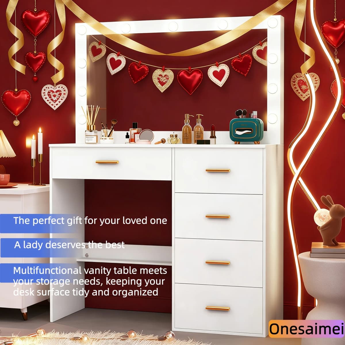 (Winter Gift) Brand-new bedroom dressing table with vanity mirror featuring three colour modes and adjustable brightness