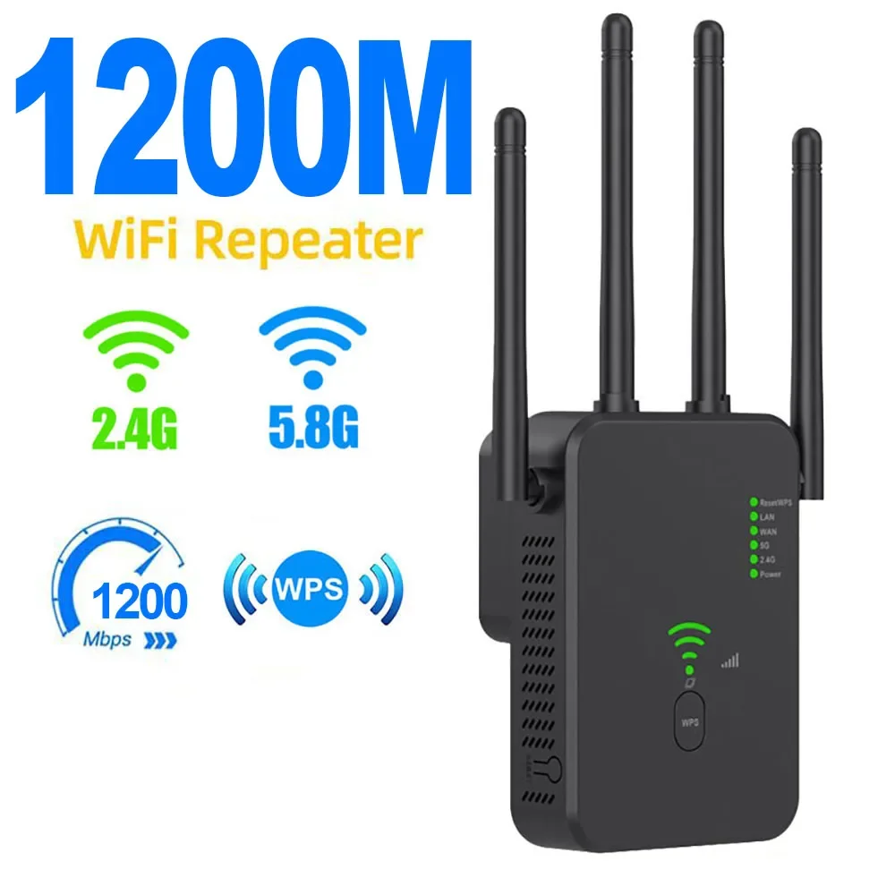 Dual-Band WiFi Repeater - 1200Mbps, Boosts 2.4G & 5G WiFi Signal, 802.11ac Gigabit Amplifier with WPS — view 4