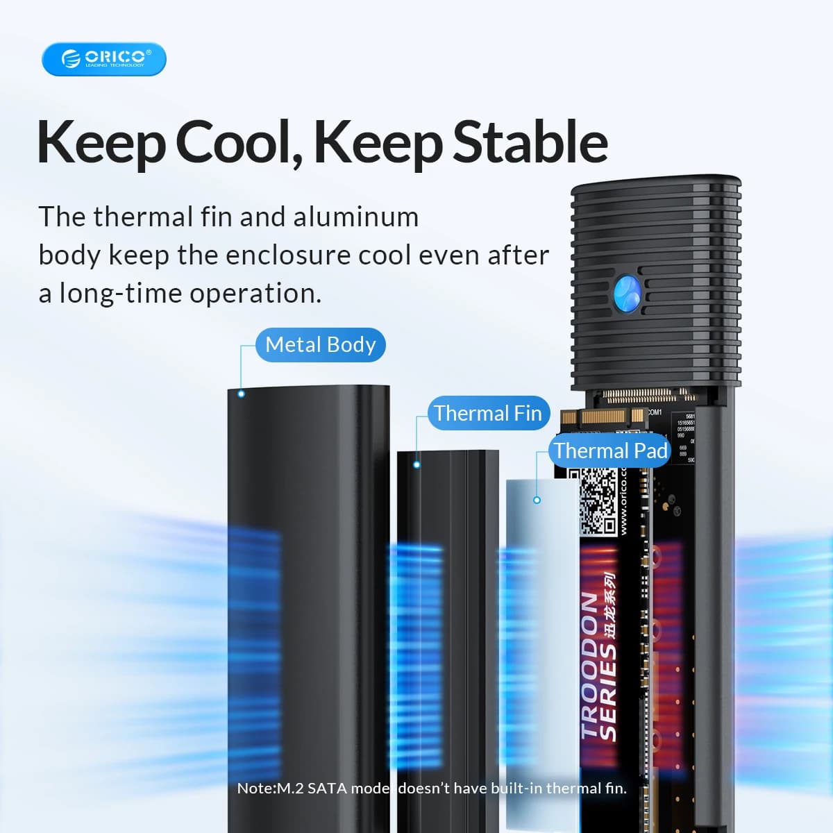 ORICO M2 SSD Enclosure NVMe NGFF 10Gbps PCIe M.2 SSD Case Portable USB C 3.2Gen2 Tool Free External Adapter with Metal Heat Sink — view 3