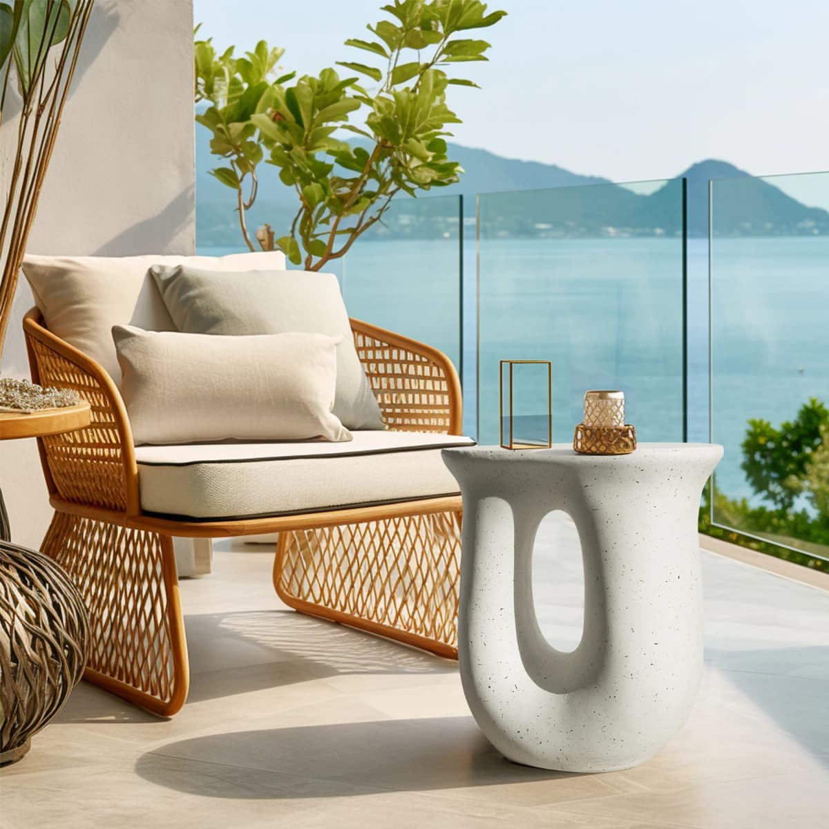 17.7" Pedestal Table Stand Cabin Decor, Handcast Polyresin, Full Color Finish End Table, Side Table, Plant Stand — view 2