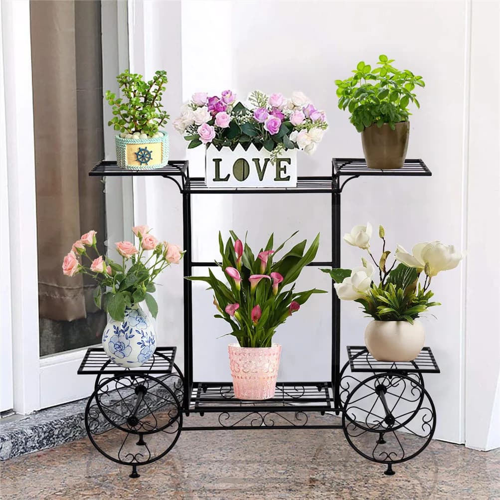 Large Metal Plant Stand Indoor 6 Tier Garden Cart Plant Holder Wrought Iron Plants Display Shelf Rack Outdoor Decorating Garden — view 2