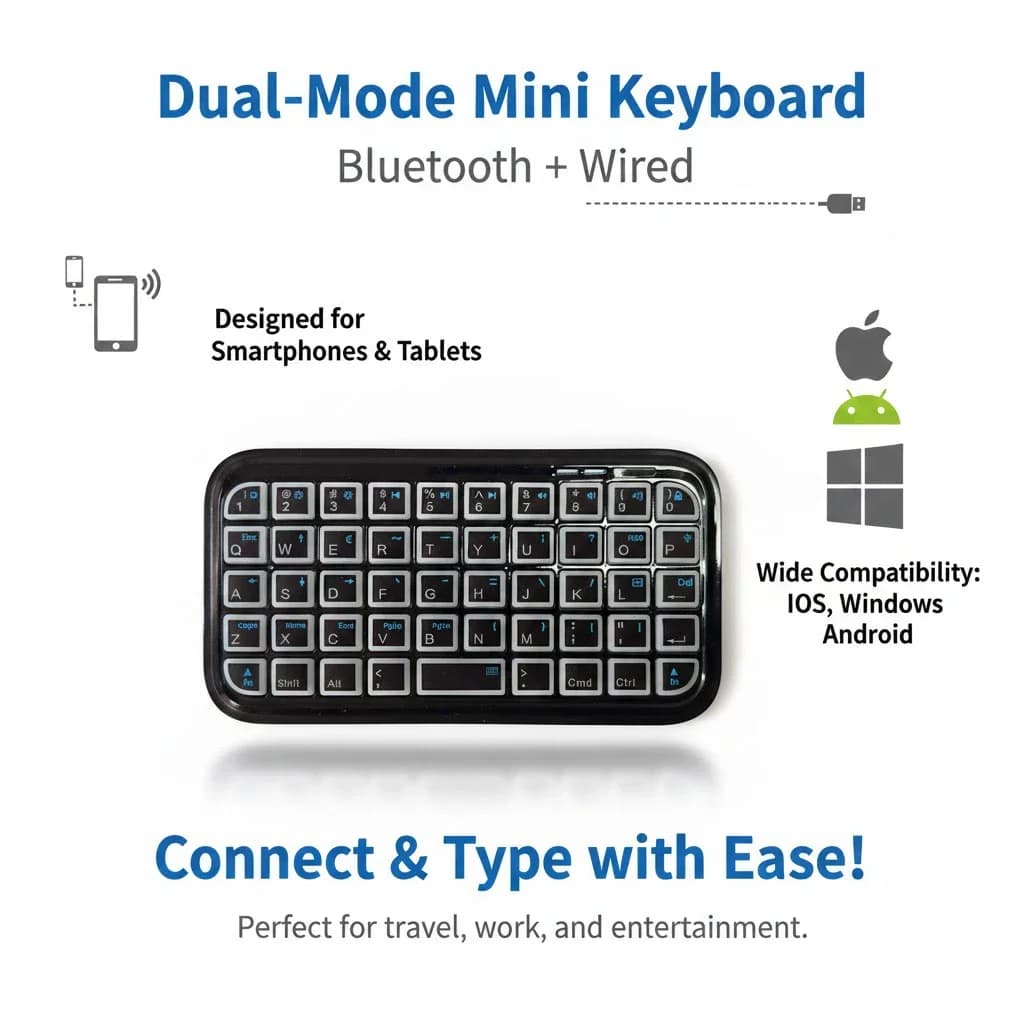 Mini Rechargeable Type-C Dual-Mode (Bluetooth + Wired) RGB Backlight Keyboard Pocket Portable 49 Keys for Tablets Smartphones — view 4