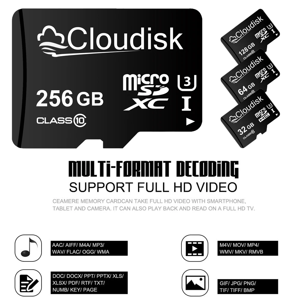 Cloudisk Micro SD Memory Card U3 128GB 64GB 32GB 256GB V30 C10 16GB 8GB 4GB 2GB 1GB A1 Microsd Cards For Phone Tablet — view 3