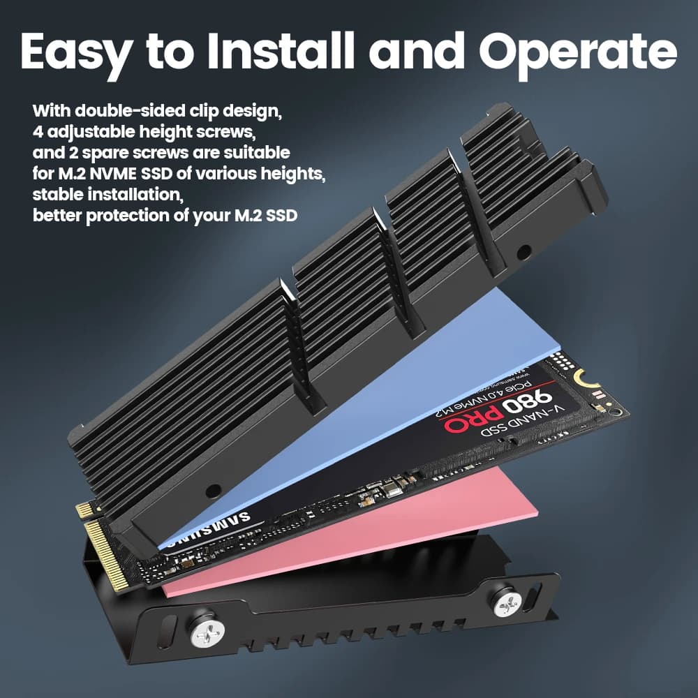 JEYI Cooler II 2280 SSD Heatsink M.2 NVME Radiator Magnesium Aluminum Alloy PC Efficient Radiator with Thermal Silicone pad — view 4