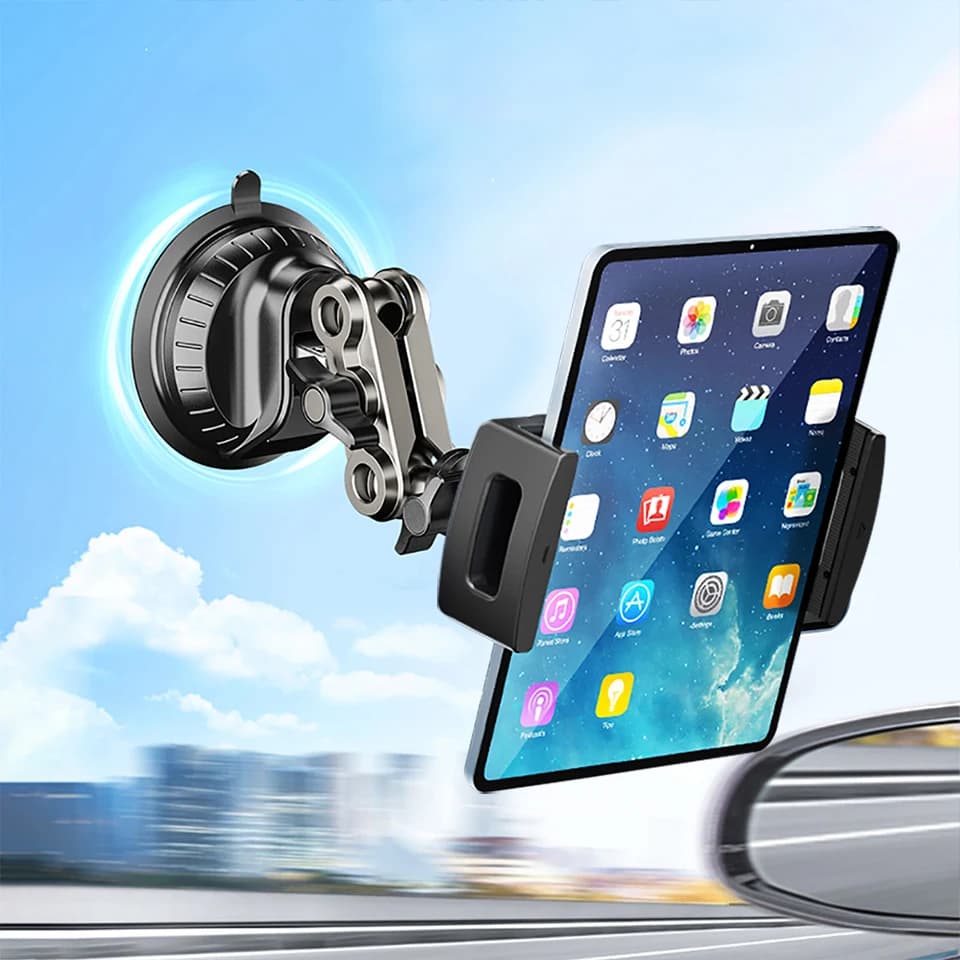 Universal Metal Tablet Phone Holder in Car Ball Head Bracket Suction Cup Mount 360 Rotation Stand for iPad 12.9" Samsung Xiaomi — view 3