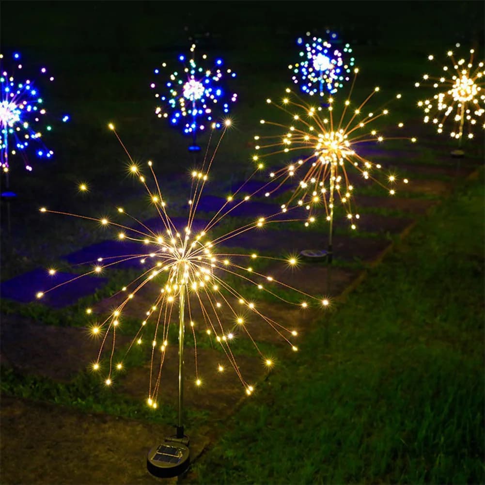 2Pcs Smart Sparklers Firework LED String Light Solar Fireworks Lights 8 Lighting Modes 200 LED Copper Wire Solar Firework Lights — view 5