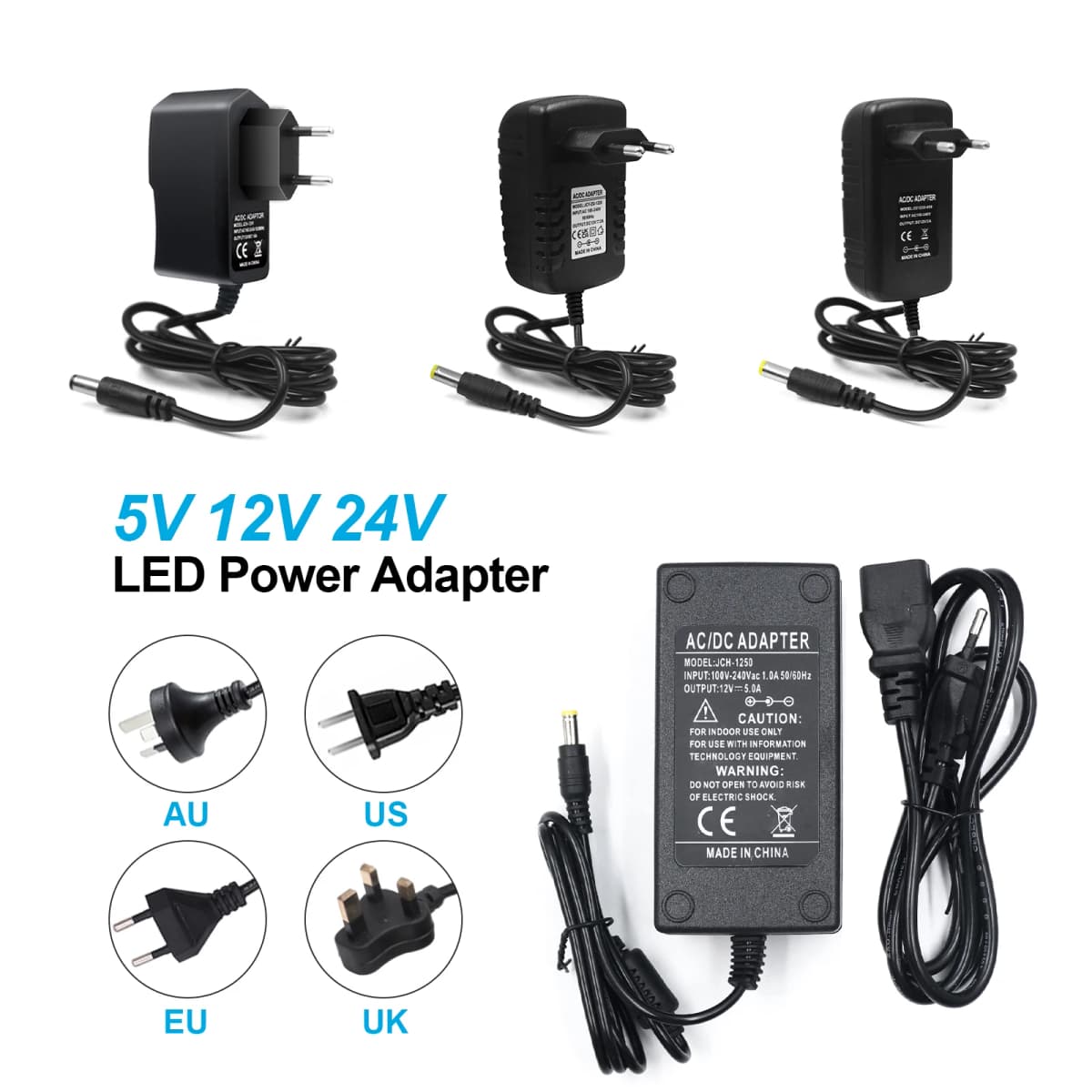5V 12V 24V LED Power Supply Adapter 2A 3A 5A 8A 10A 1A EU US AU UK Plug Transformer 110V 220V AC to DC LED Strip Charger Convert — view 2