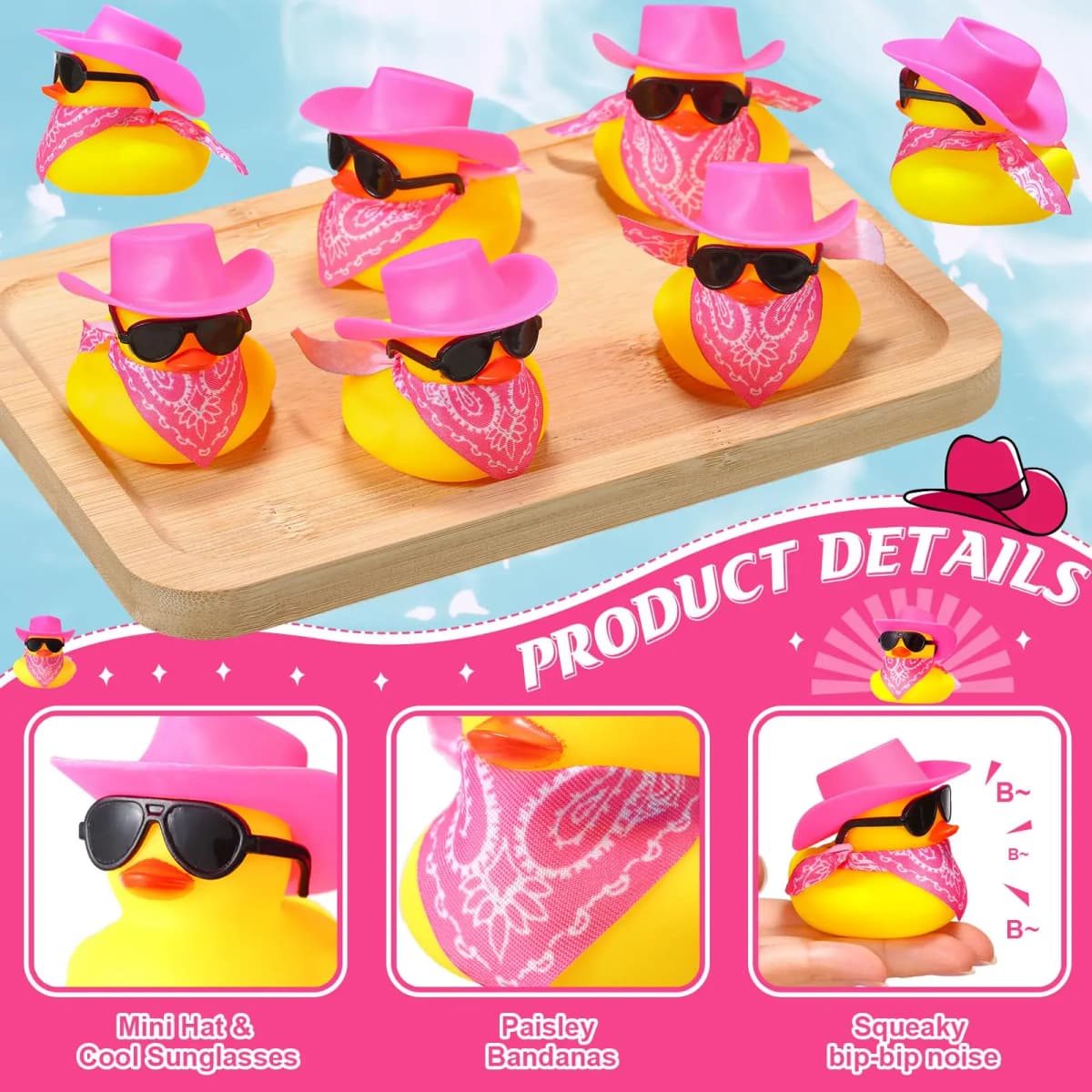12 Set Cowboy Rubber Duck Bulk Mini Car Yellow Duckies Toys Party Favor Car Ornaments for Summer Birthday Swimming Supplies — view 2