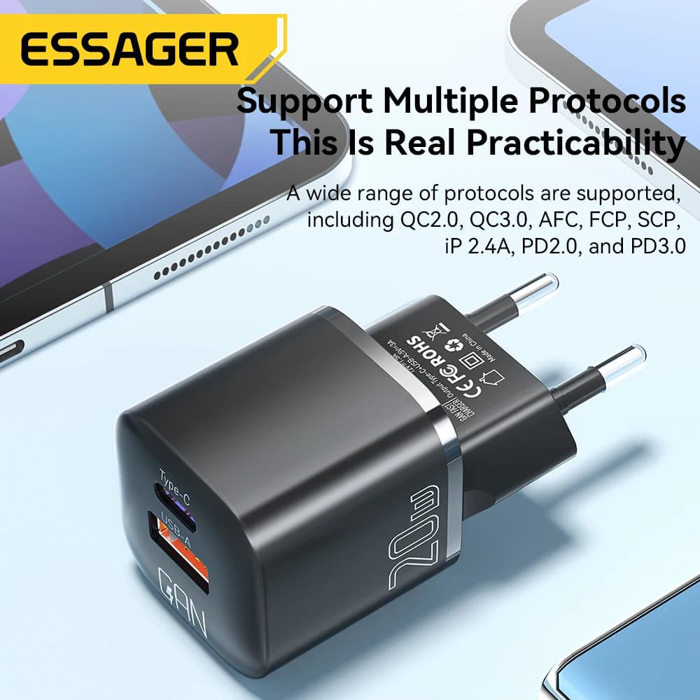 Essager 20W GaN USB Type C Charger PD Fast Charge Phone QC 3.0 Quick Chargers For iPhone 14 13 12 11 Pro Max Mini iPad Charging — view 5