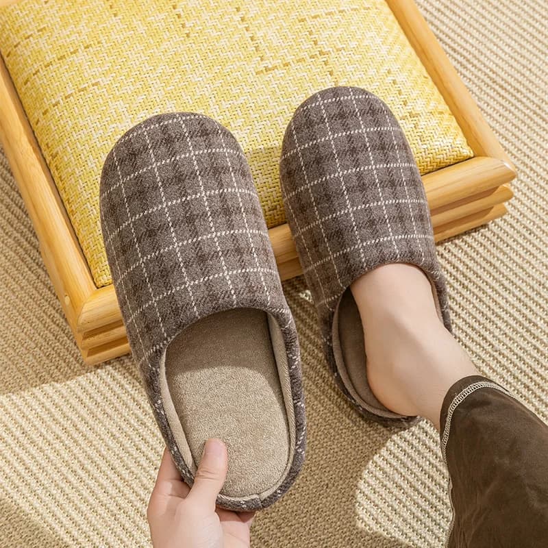 Men's Spring And Autumn Home Mute Slippers Plaid Design Bedroom Wood Floor Comfortable Soft Bottom Non-slip Mute Couple Style — view 6