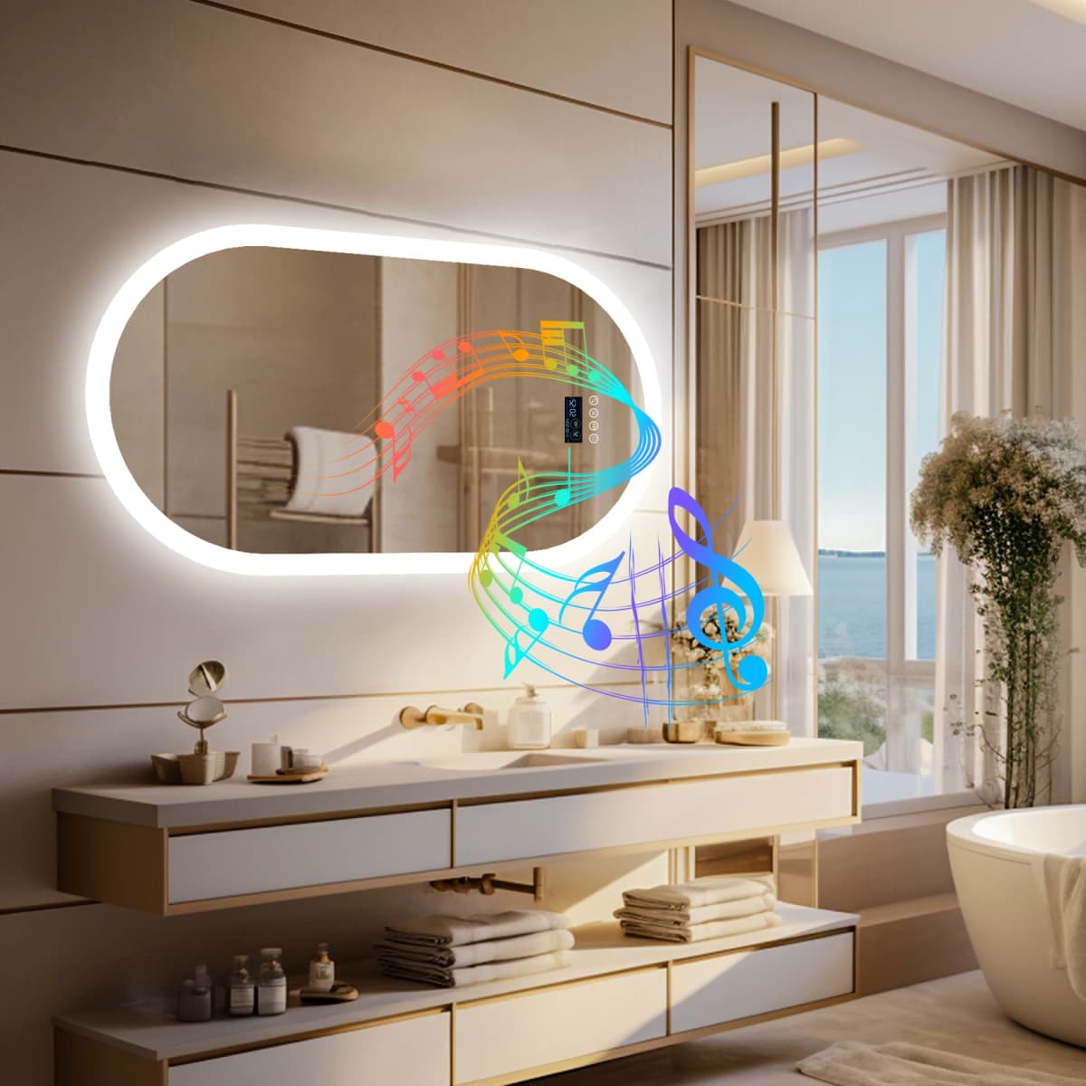 LUVODI Lighted Bluetooth Bathroom Mirror Led Backlit Illuminate Vanity Mirror with Time Date Display Anti-fog — view 3