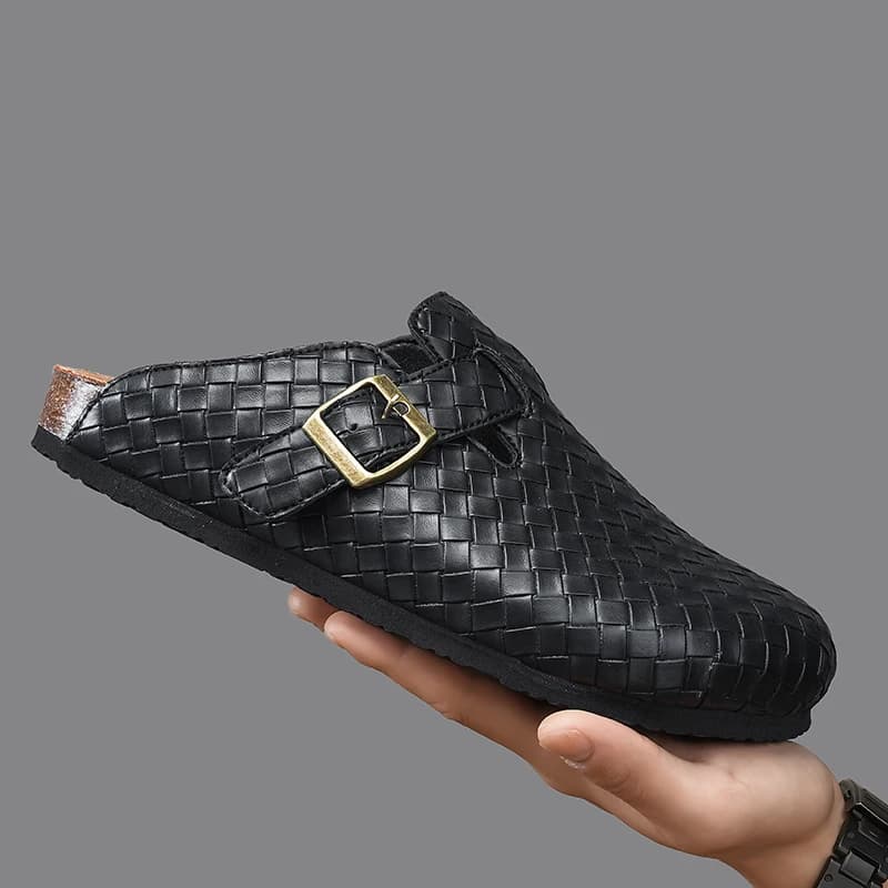 Summer Unisex Adjustable Cork Slippers Men Leather Slides Slippers Black Brown Cover Toe Slipper Dropshipping — view 4