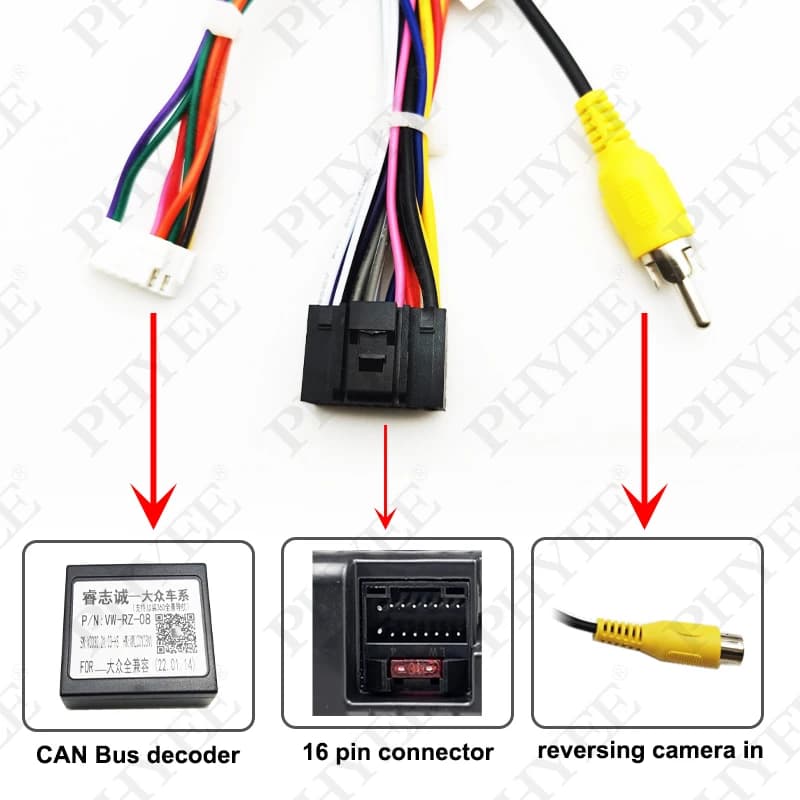 MQB Quadlock 52 Pin CAN Bus Decoder Wiring Harness, SWC Support, Plug & Play 16Pin Android Radio Adapter for VW Golf 7 Passat B8 — view 3