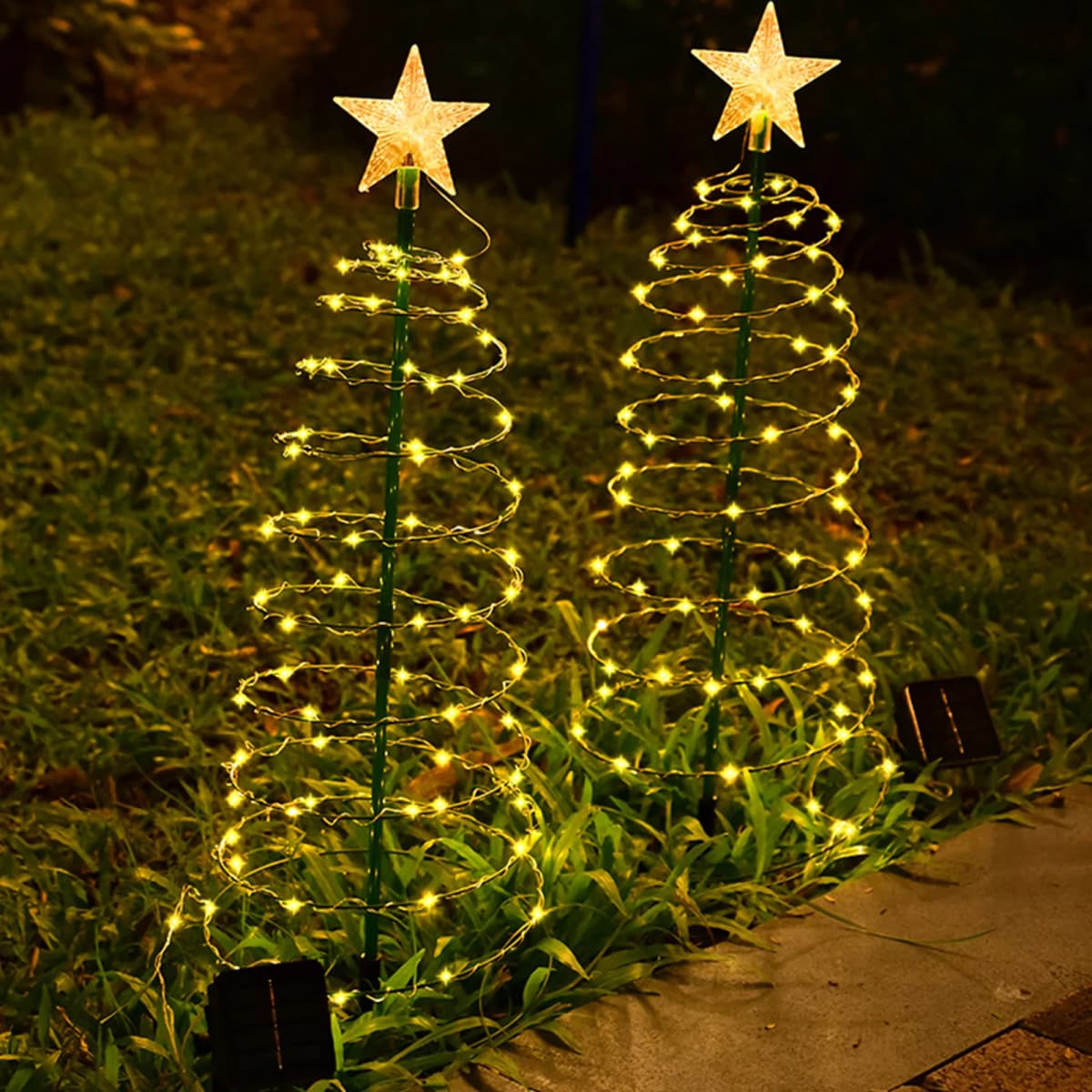 Solar Powered Xmas Tree Grass Stake Lights with Star Christmas Tree Lawn Stake Lamp Waterproof for Pathway Lawn Patio — view 3