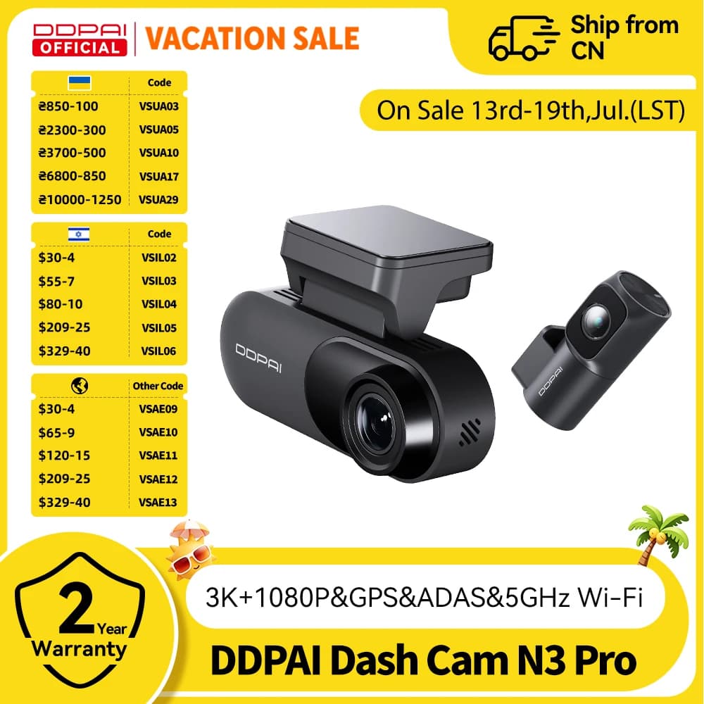 DDPAI Dash Camera Mola N3 Pro Car Cam Front and Rear Car Recorder 3K Car DVR Dash Camera Recorder GPS  24H Parking Monitor