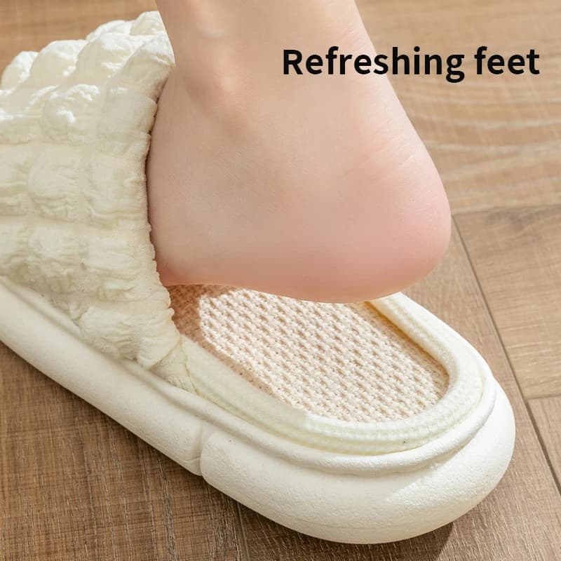 Thick-soled Linen Slippers Women Indoor Slippers Open Toe Anti-Slip Flat Slipper Couples Slides Spring Summer Autumn — view 5