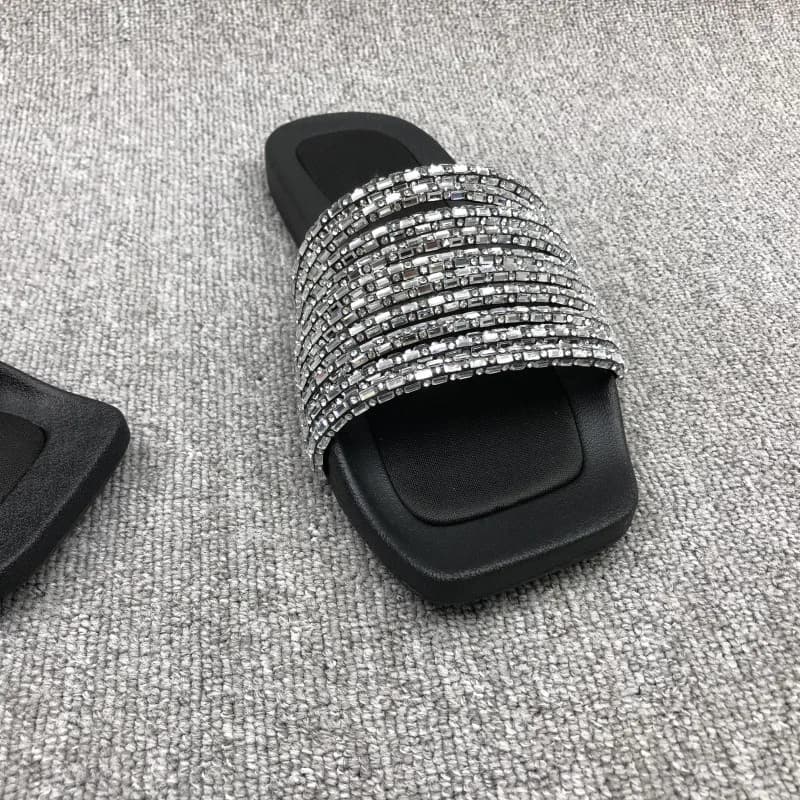 2023 Summer Fashion New Sexy Casual Outerwear Solid Color Crystal Flat Slippers Comfortable Sandals Zapatos Mujer — view 5