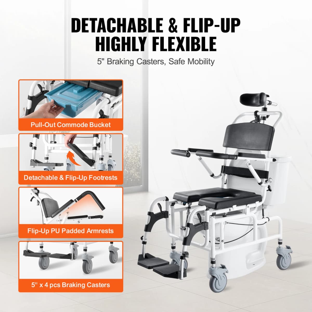 SucceBuy Shower Wheelchair  17.5 in Width Aluminum Alloy Bathroom Wheelchair for Inside Shower for Disabled Adult  300 lbs — view 5
