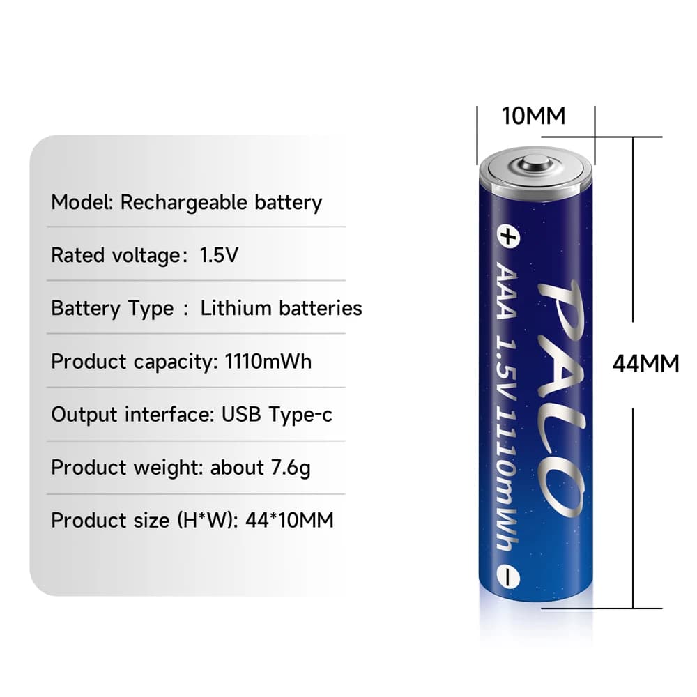 PALO 1.5V AAA 1110mWh USB Rechargeable Li-ion AAA Battery 1.5V lithium AAA  batteries for Remote Control Mouse Toy+Cable — view 2