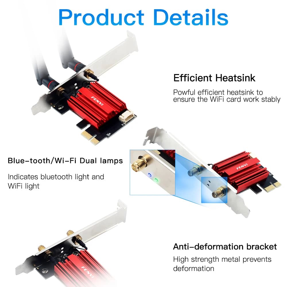 FENVI  WiFi 5 AC1200 PCIE WiFi Adapter Bluetooth 4.0 802.11AC Wireless Network Card Dual Band 2.4G/5GHz Desktop For Win 7/10/11 — view 4