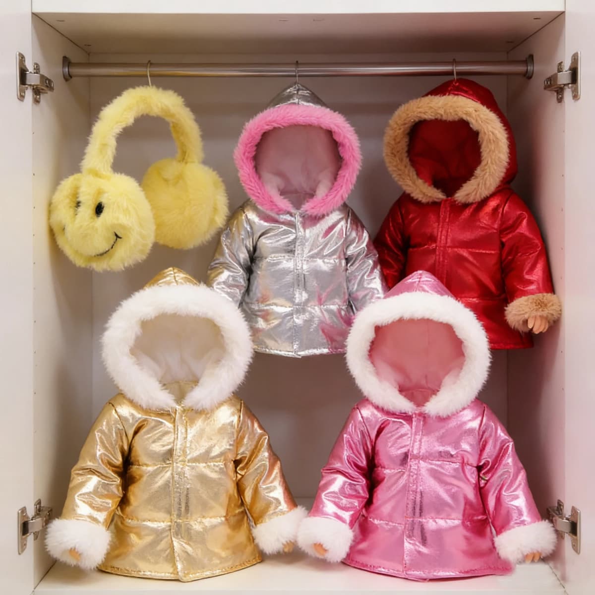 Cute Doll Accessories 18Inch American Doll Hanging  Ear Covering Yellow Cartoon Smile Face Winter Clothes For 43cm New Born Doll