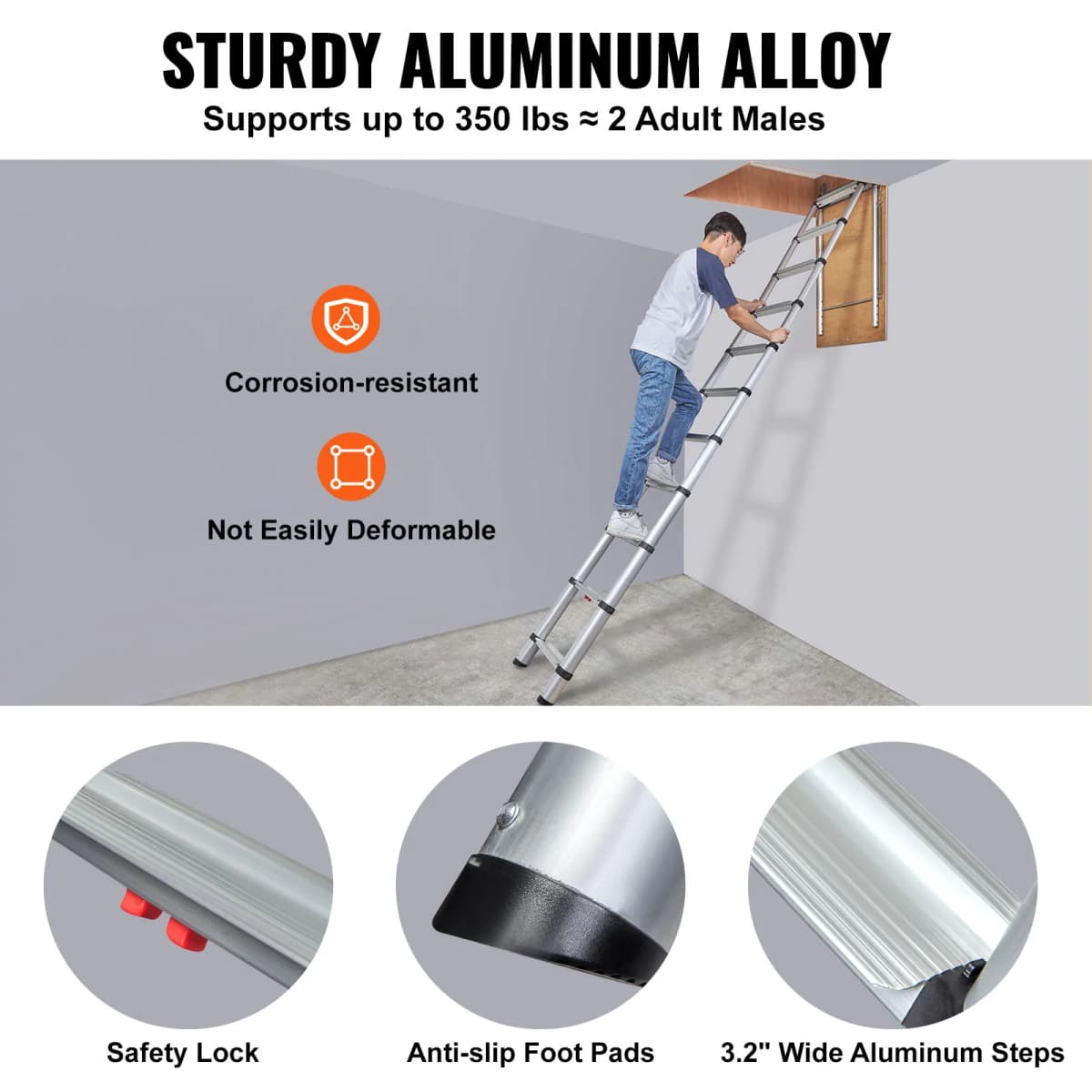 SucceBuy  Attic Ladder Telescoping 350-pound Capacity Multi-Purpose Aluminium Extension Lightweight and Portable — view 5
