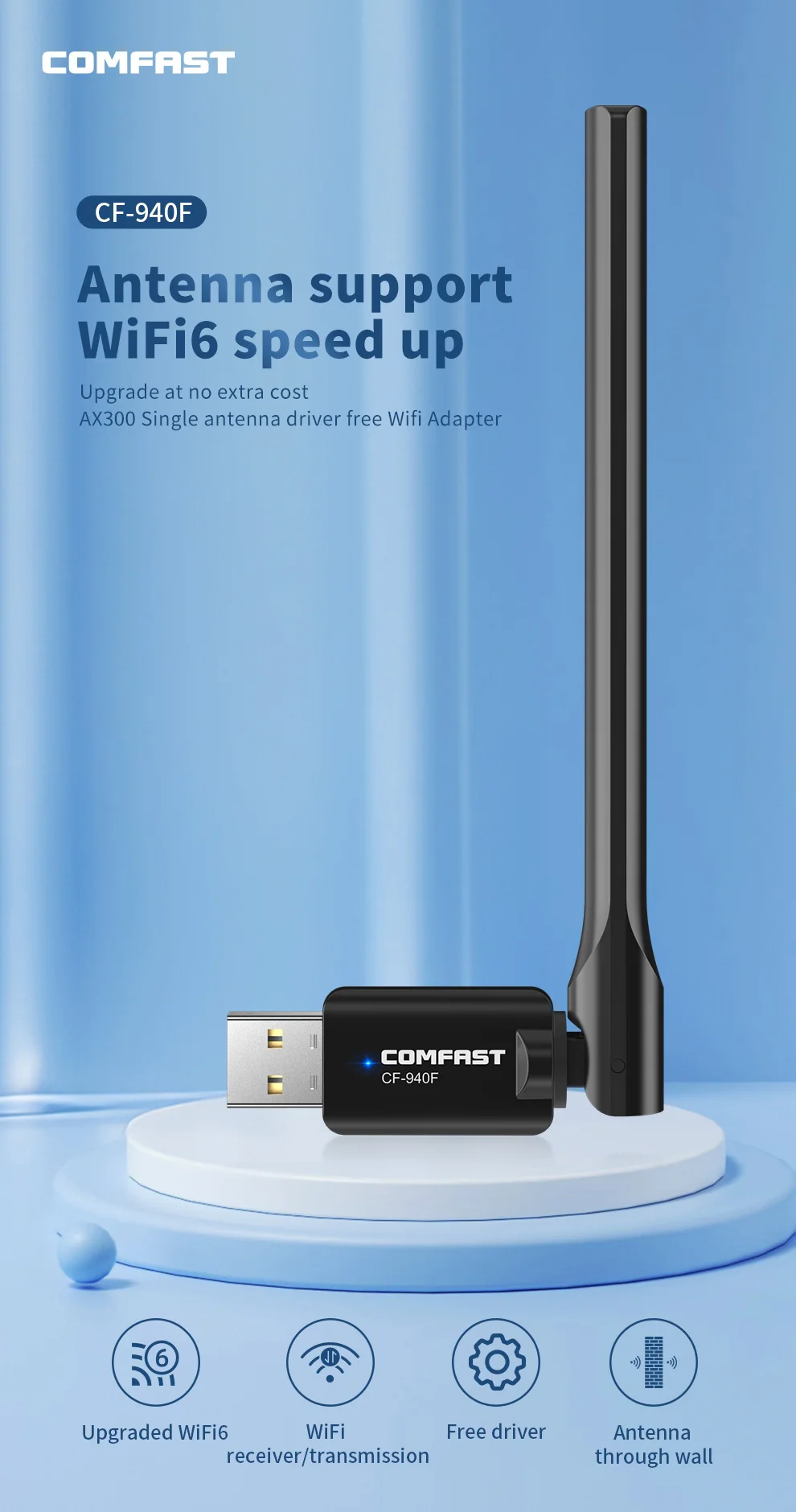 Comfast 287Mbps Adapter 2.4G WiFi Card 3dBi Antenna Wifi6 USB Dongle AX300 802.11ax Wireless WiFi Receiver PC Laptop Driver Free — view 2