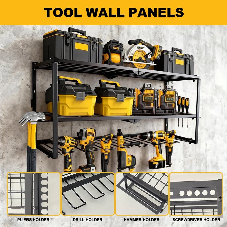 Tool Organizer Shelf-Pegboard Hook System For Cordless Drill Racks Garage Tool Storage & Workspace Efficiency Tool Wall Panels. — view 3
