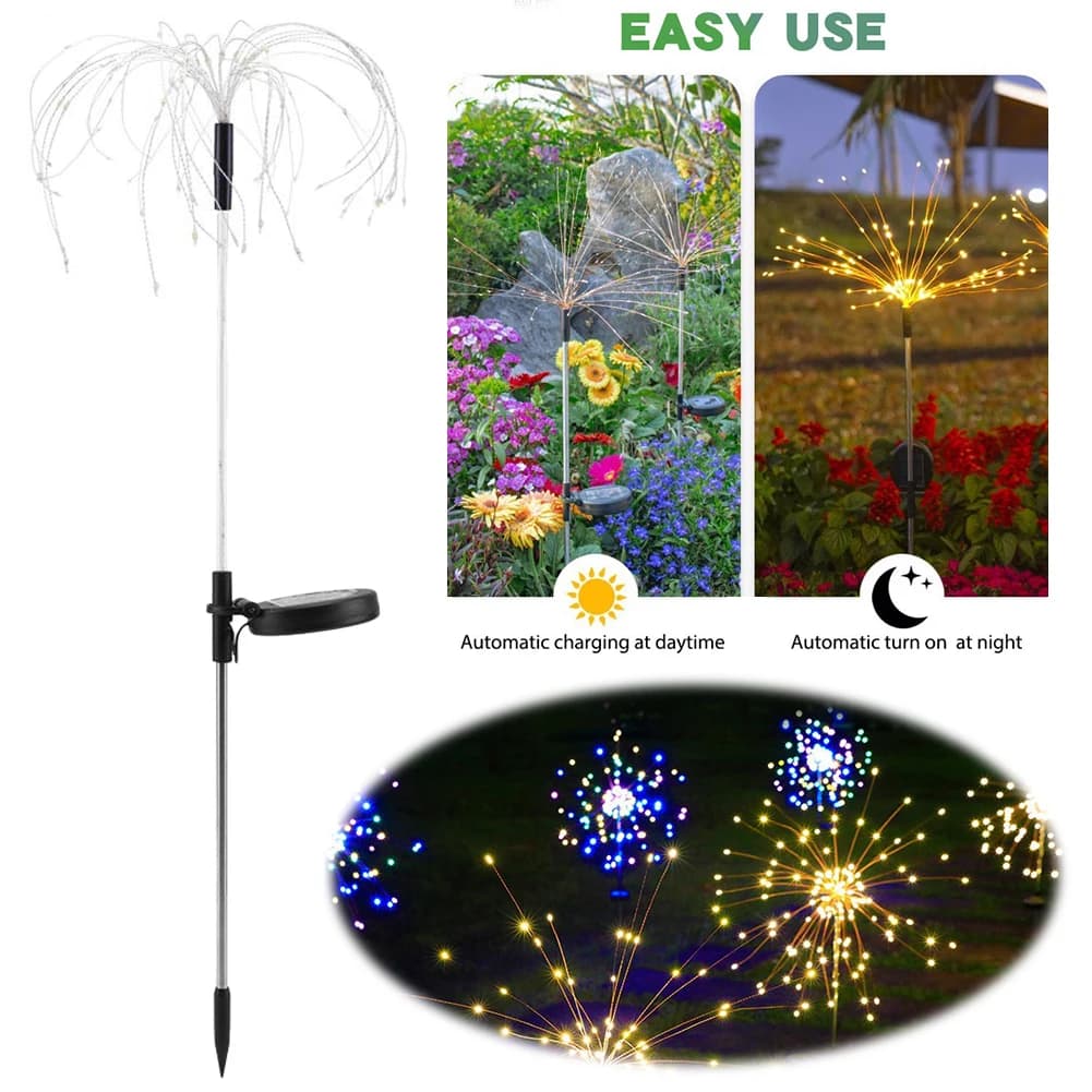 2Pcs Smart Sparklers Firework LED String Light Solar Fireworks Lights 8 Lighting Modes 200 LED Copper Wire Solar Firework Lights — view 2