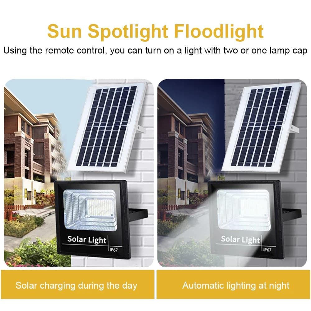 LED Solar Flood Light Sensor Street Outdoor Garden With Remote Control Security Dual Lights — view 4