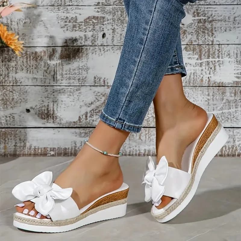 New Women Slippers Casual Solid Color Bowknot Platform Flat Shoes Fashion Braided Straps Outdoor Walking Sandals Zapatilla Mujer — view 3