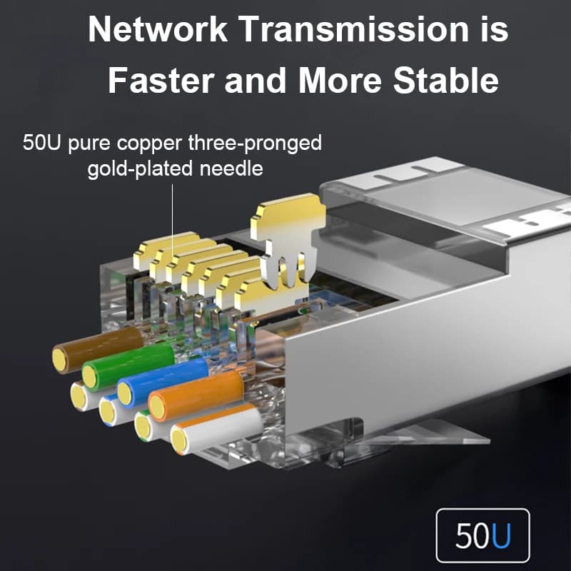 ONTi 10/50/100pcs CAT5E CAT6 CAT7 Plug RJ45 Connector 50U Gold Plated End Pass Through Network Cable Modular 8P8C Connector — view 4