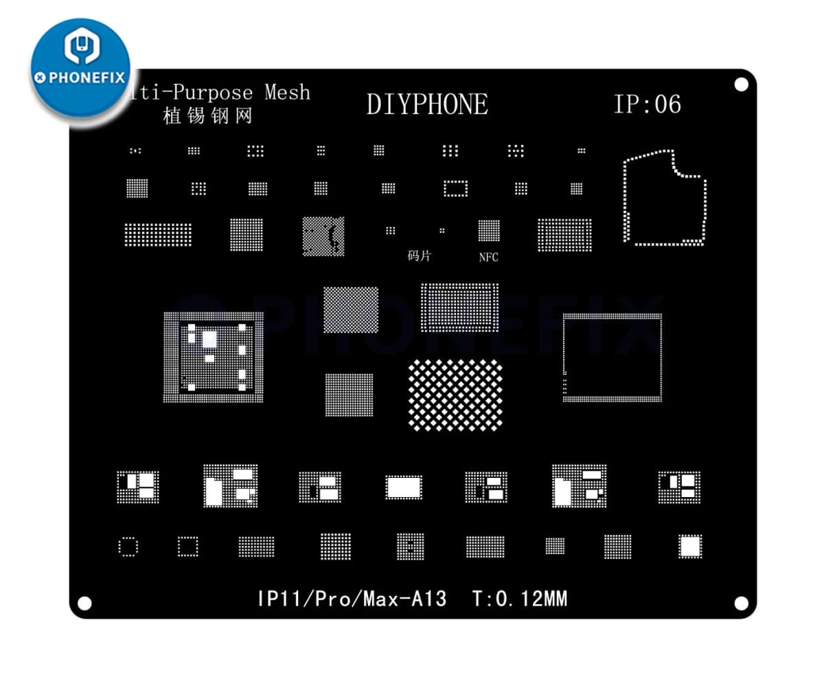 DIYPHONE BGA Reballing Stencil Kit For iPhone 17 16 15 14 13 13mini 11 12 Pro Max Black Steel CPU IC Chip Tin Soldering Net — view 3