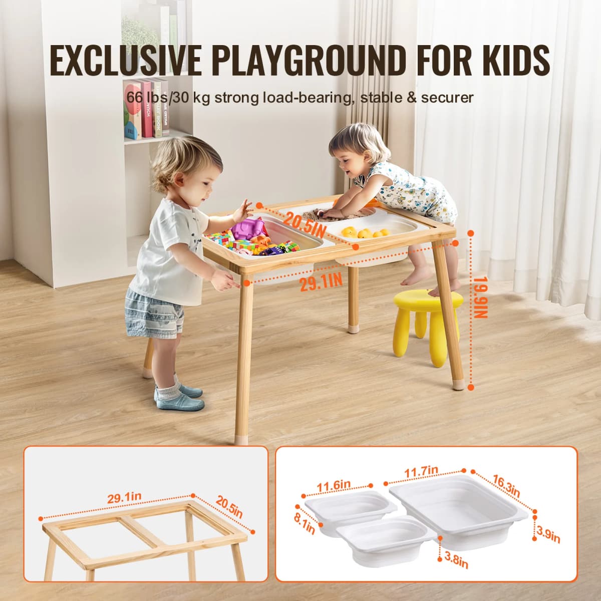 SucceBuy Wooden Sensory Table for Kids Activity with 3 Foldable Storage Bins & Double-Sided Board Indoor/Outdoor for Studying — view 3