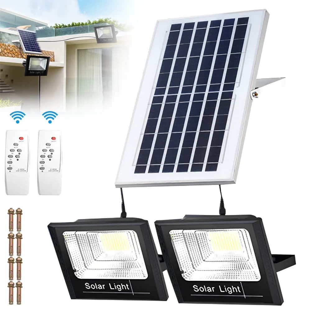 LED Solar Flood Light Sensor Street Outdoor Garden With Remote Control Security Dual Lights — view 2