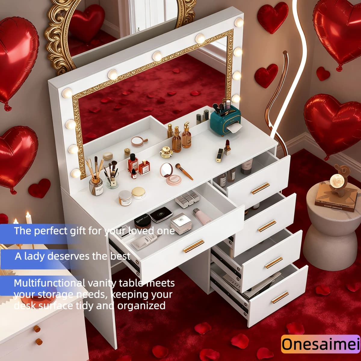 (Winter Gift) Brand-new bedroom dressing table with vanity mirror featuring three colour modes and adjustable brightness — view 3