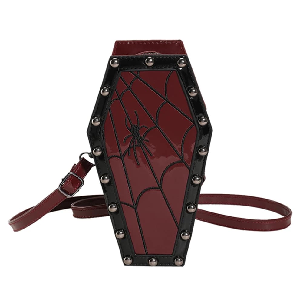 Women Coffin Satchel Purse Strap Adjustable Gothic Coin Purse PU Leather Spider Coffin Bag Y2K Cellphone Bag Halloween Candy Bag — view 5