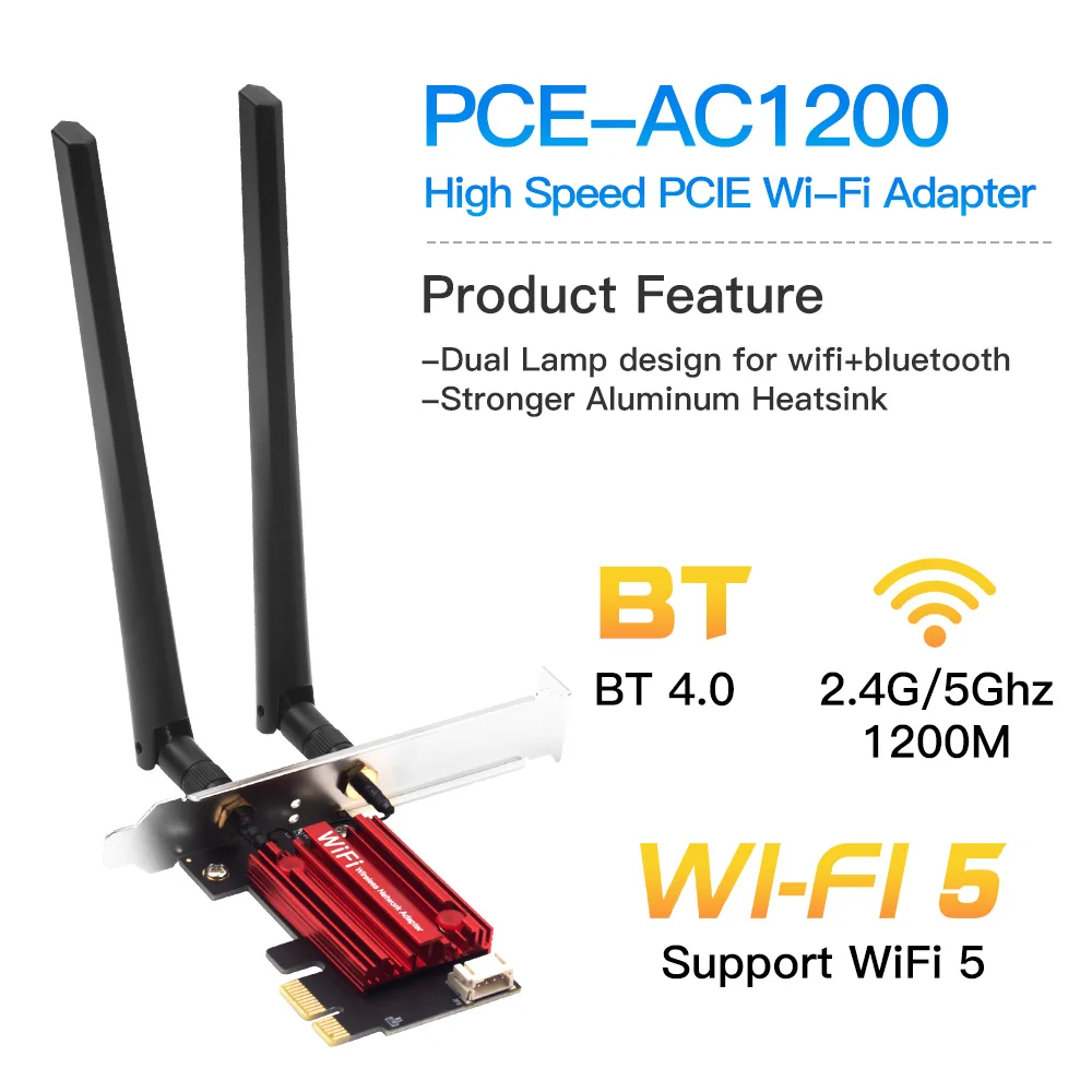 FENVI WiFi 5 PCI-E Wireless Adapter AC1200 Network Card Dual Band 2.4G/5GHz 802.11AC For Bluetooth 4.0 Desktop Windows 7/8/10/11 — view 2