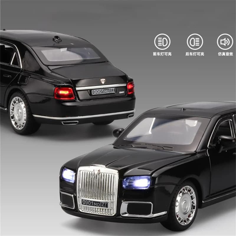 1/24 Aurus Senat Alloy Limousine Luxy Car Model Diecast Metal Bulletproof Vehicle Car Model Simulation Sound Light Kids Toy Gift — view 3