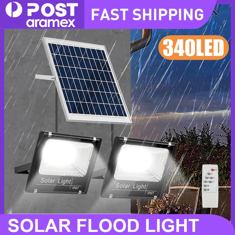 LED Solar Flood Light Sensor Street Outdoor Garden With Remote Control Security Dual Lights