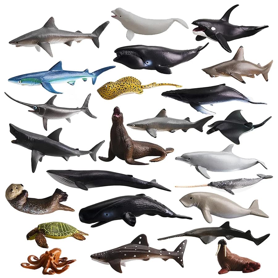 Realistic Mini Sea Animal Figures Dolphin Sharks Whales Octopus Turtle  Stingray Ocean Animals Figurine Cake Topper Kid Toy Gift — view 2