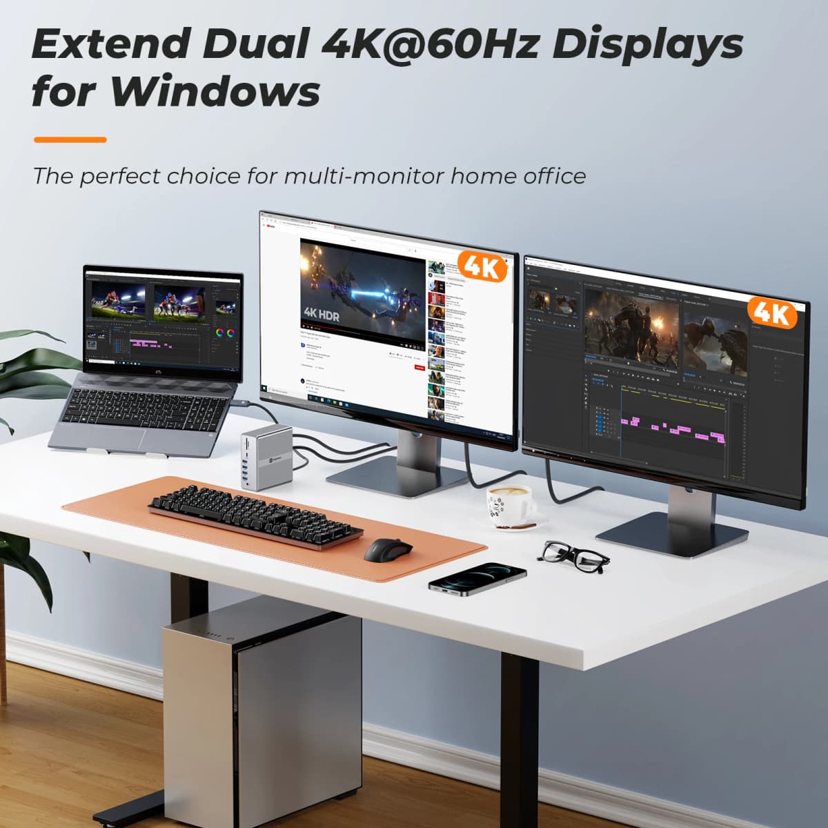USB C Docking Station Dual Monitor 4K@60Hz Hub for M1/M2 Macbook pro air Thunderbolt 3 4 DELL Lenovo ASUS — view 3
