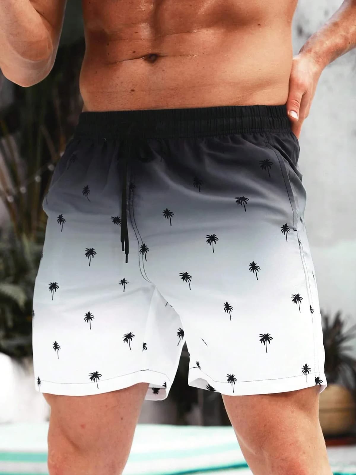 Summer Men's Beach Short Coconut Tree Drawstring Men's swim Trunks Elastic Waist 3D Print Gradient Breathable Short Streetwear — view 3