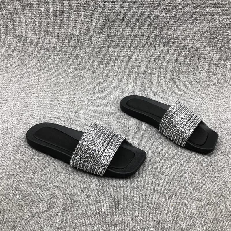 2023 Summer Fashion New Sexy Casual Outerwear Solid Color Crystal Flat Slippers Comfortable Sandals Zapatos Mujer — view 6