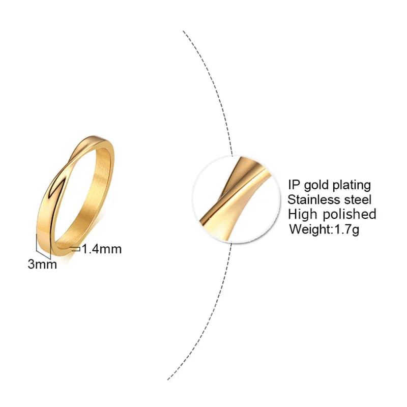 Thin 3mm Womem's Mobius Ring Charm Stainless Steel Twist Mobius Wedding Ring Infinite Love Gitfs — view 2