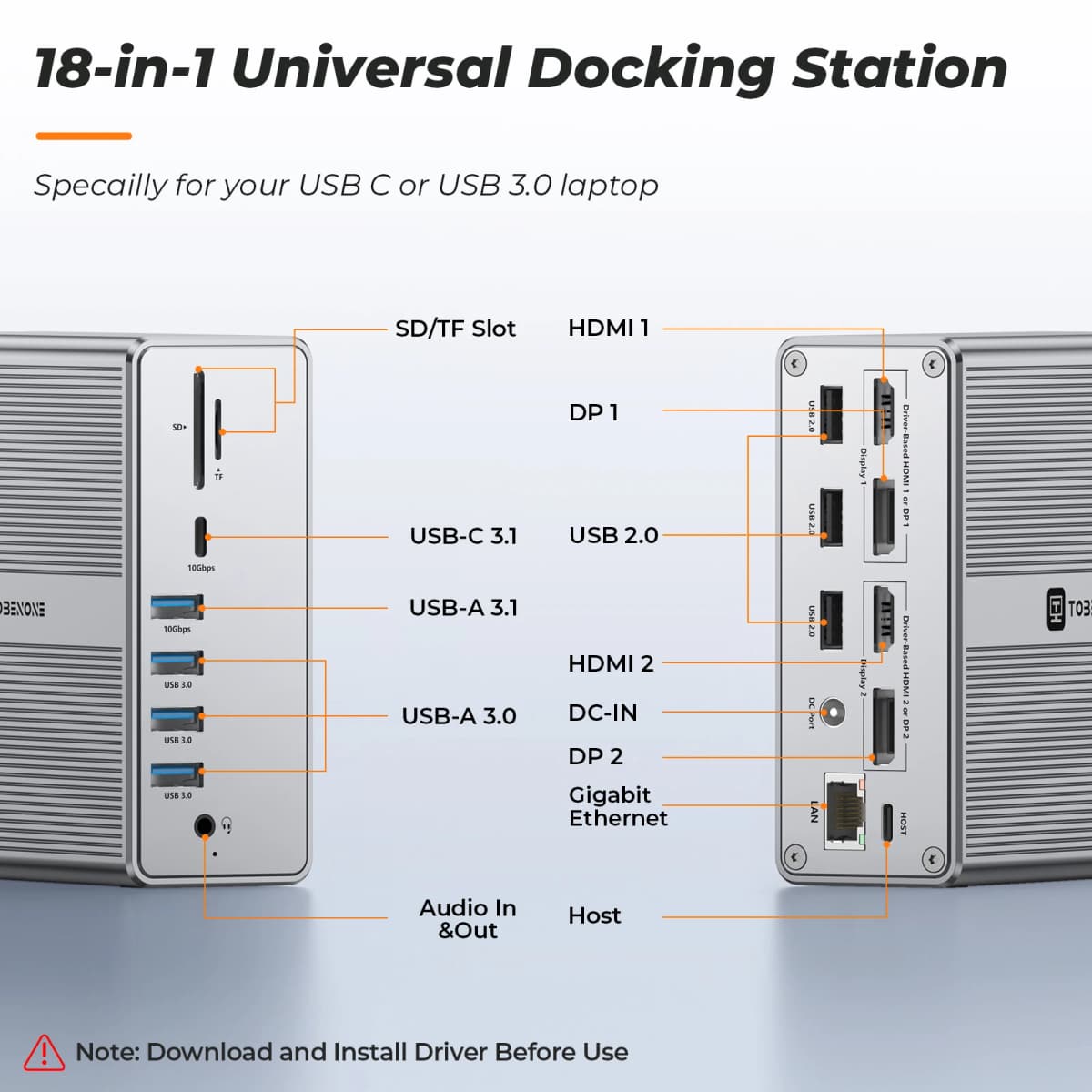 USB C Docking Station Dual Monitor 4K@60Hz Hub for M1/M2 Macbook pro air Thunderbolt 3 4 DELL Lenovo ASUS — view 6