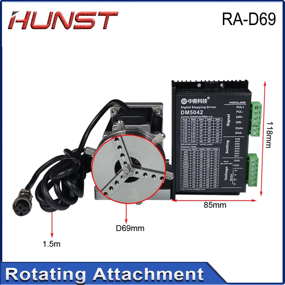 Hunst D69 CNC Router Laser Marking Machine Rotary Axis Chuck for Ring Bracelet  Jewelry Engraving Auto Lock Rotary Attachment — view 5