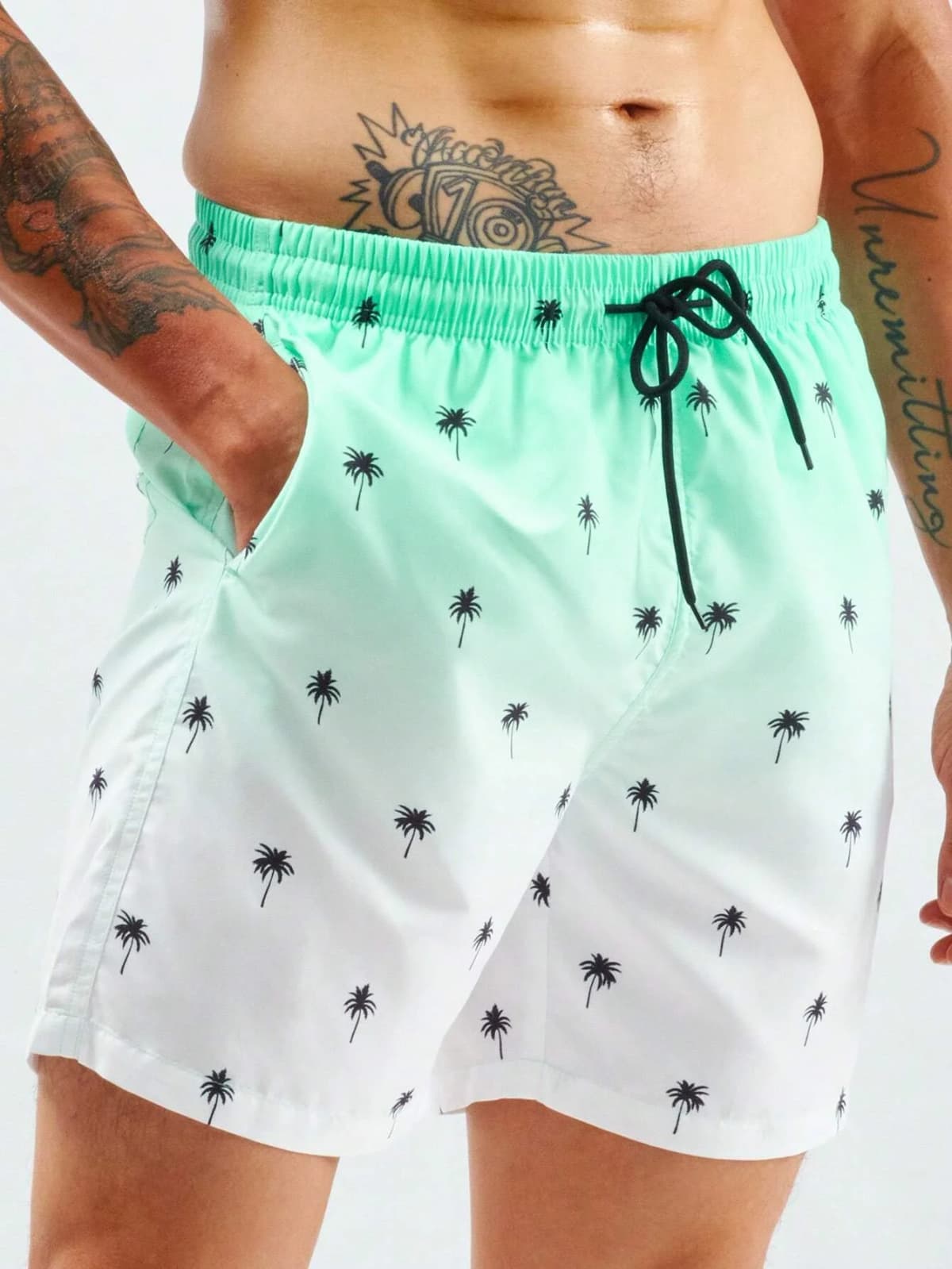 Summer Men's Beach Short Coconut Tree Drawstring Men's swim Trunks Elastic Waist 3D Print Gradient Breathable Short Streetwear