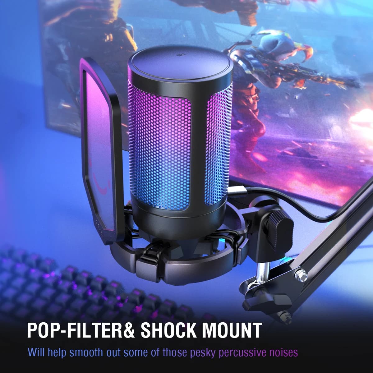 FIFINE USB Gaming Microphone,Condenser MIC with RGB,for PC PS4 PS5 MAC,Suit for Podcasters/Gamers/Influencers/Home Studio — view 5